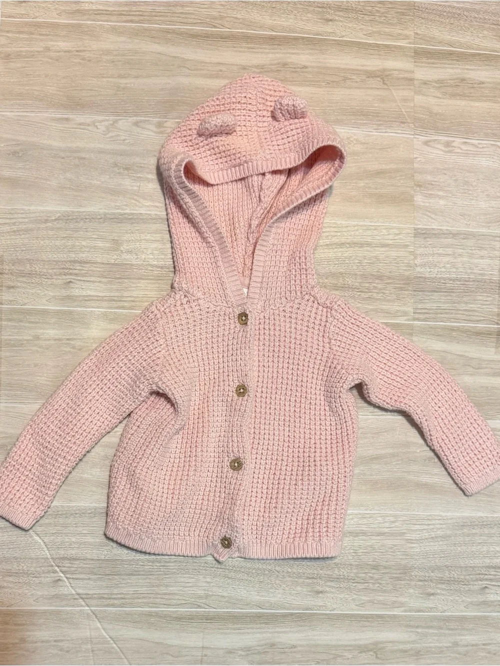 Carter's Light Pink Hooded Knit Cardigan with Ears
